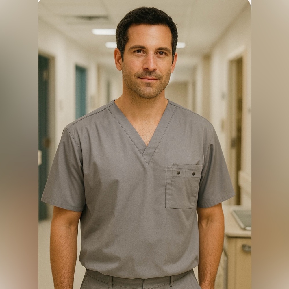 Wonder Flex Men's Gray Scrub Modern Fit Stretch Medical Top Size Medium NEW!